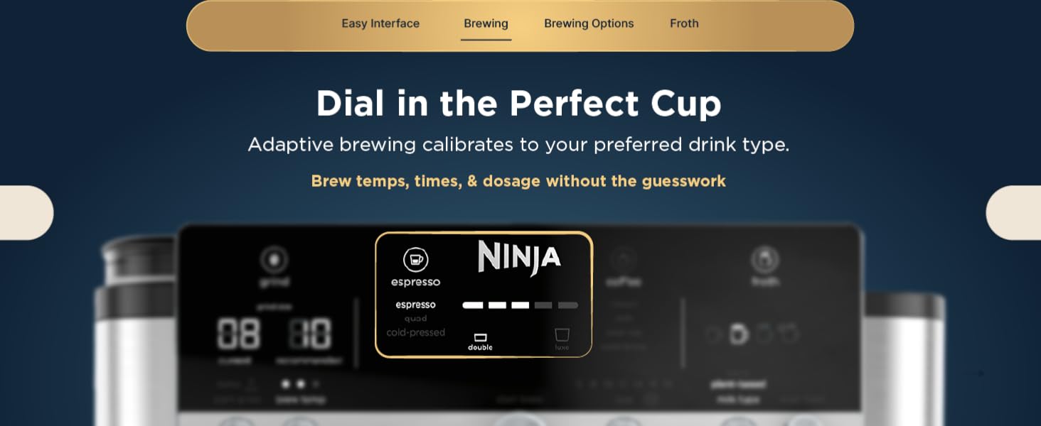 Image of top of espresso maker coffee type setting with text reading brewing.