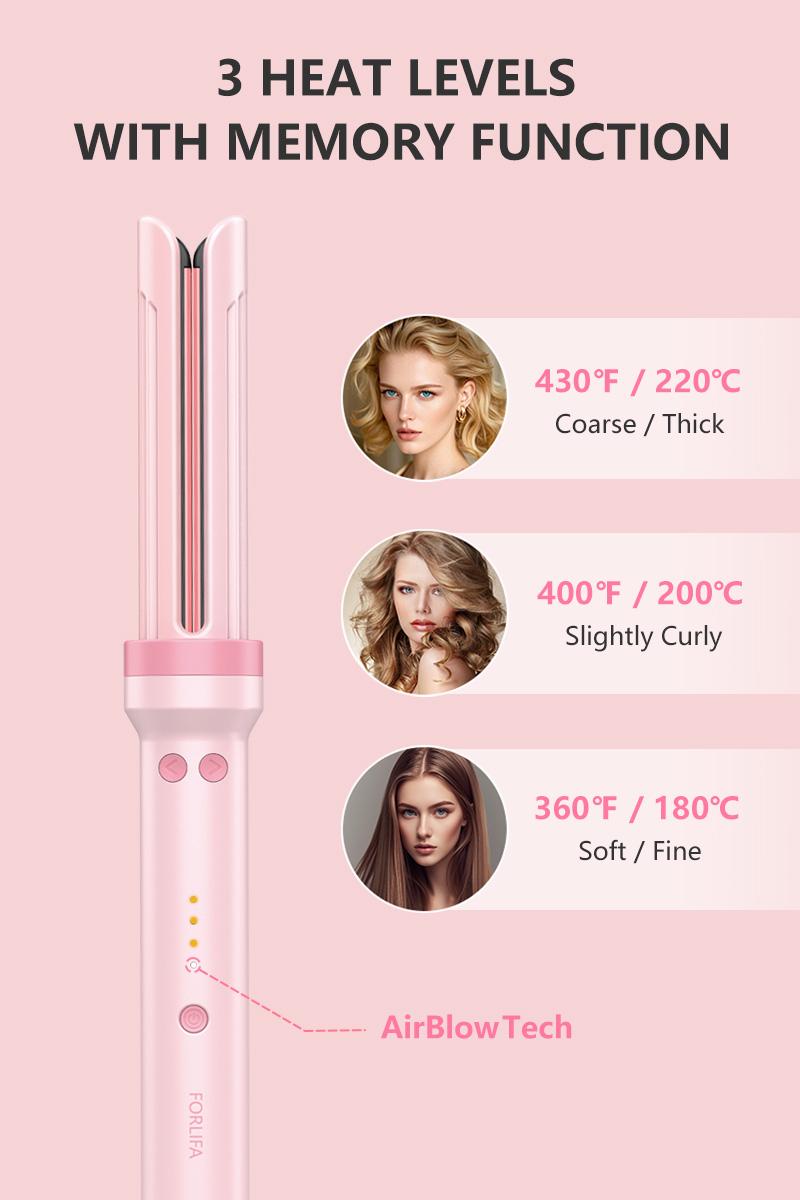 FORLIFA-Pro HyperCurve:3-in-1 Cool Air Automatic Curling & Straightening Iron,5 Min Quick Styling,360° Cooling Airflow,1.1billion Negative Ions,Triple Hair Protect&Burn-Free,Automatic Shut-Off,2-Way Rotation,Anti-Scald,Anti-Tangle,Summervibes FORLIFA-Pro HyperCurve:3-in-1 Cool Air Automatic Curling & Straightening Iron,5 Min Quick Styling,360° Cooling Airflow,1.1billion Negative Ions,Triple Hair Protect&Burn-Free,Automatic Shut-Off,2-Way Rotation,Anti-Scald,Anti-Tangle,Summervibes
