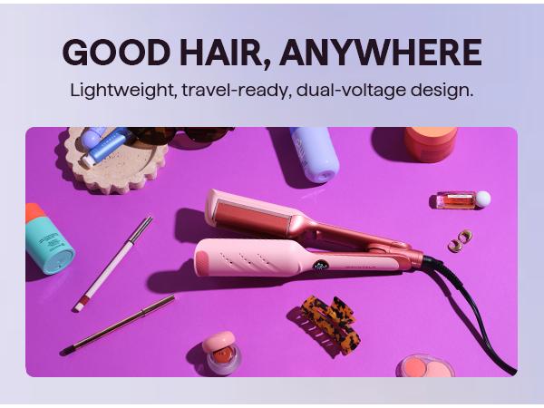 Wavytalk Power Wave Hair Crimper & Curling Wand for Beach Waves with Ionic Technology, Dual Voltage & Lightweight Design, Reducing Frizz & Damage, Perfect for Travel
