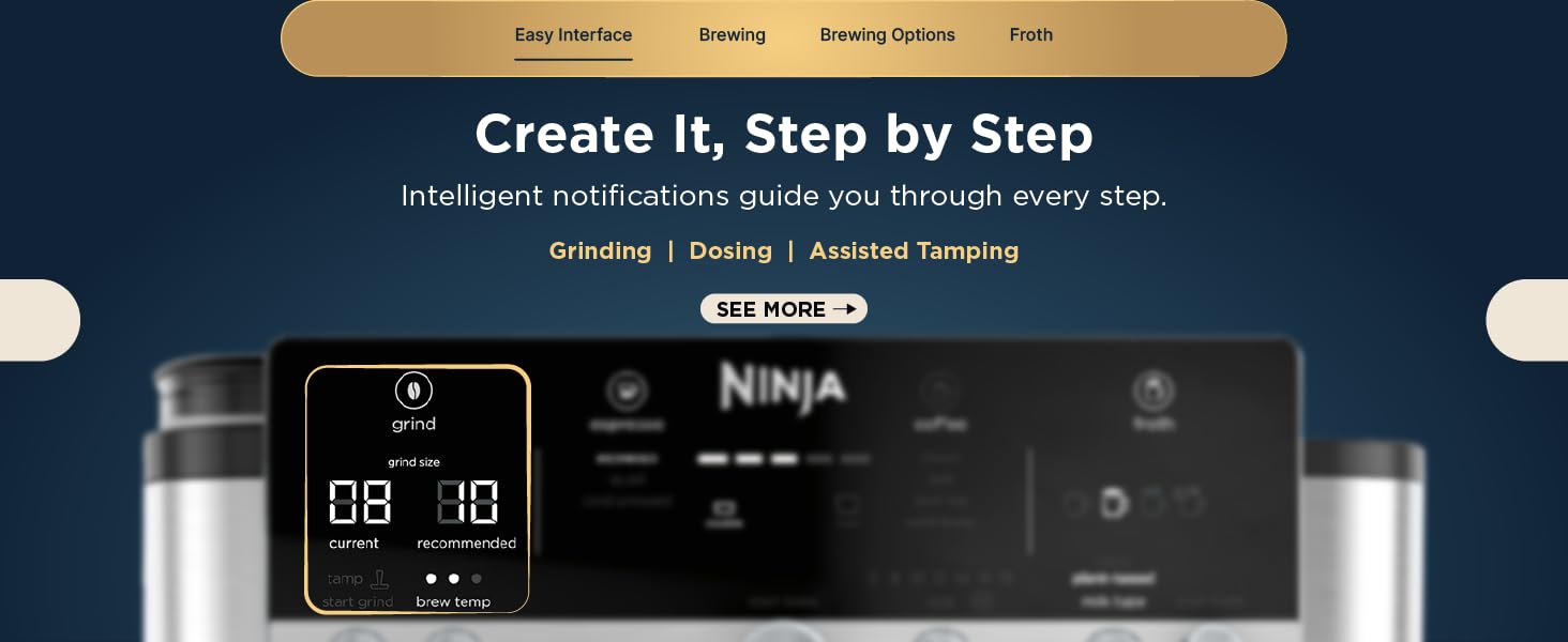 Image of top of espresso machine grind setting with text reading easy interface.