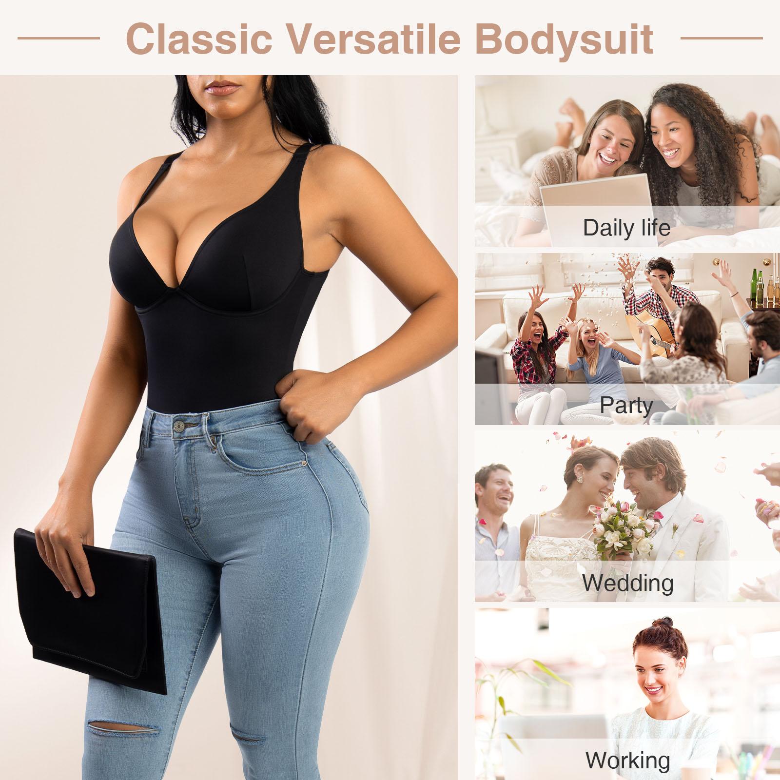 FeelinGirl Women V Neck Bodysuit Thong Shapewear Basic Fabric Fashion Womenswear Vneck Body Sculpting Garment FeelinGirl Women V Neck Bodysuit Thong Shapewear Basic Fabric Fashion Womenswear Vneck Body Sculpting Garment