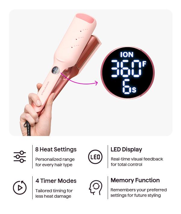 Wavytalk Power Wave Hair Crimper & Curling Wand for Beach Waves with Ionic Technology, Dual Voltage & Lightweight Design, Reducing Frizz & Damage, Perfect for Travel