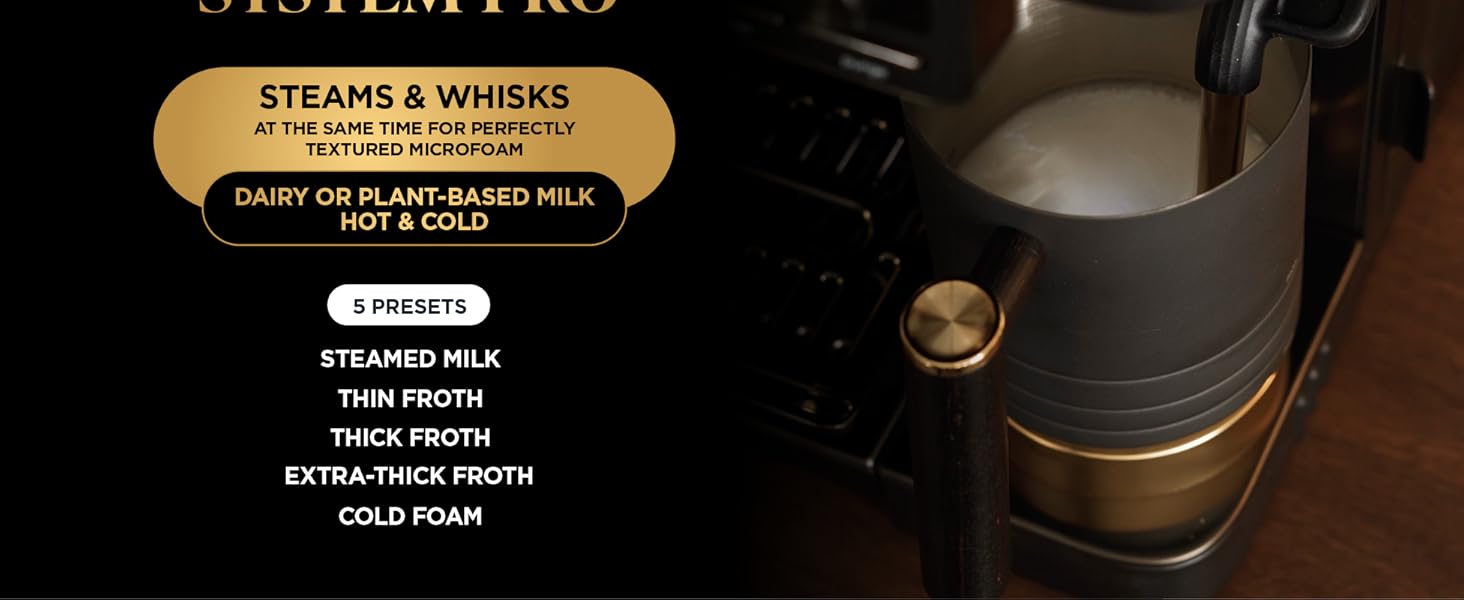 Steams and whisks at the same time for perfectly textured microfoam