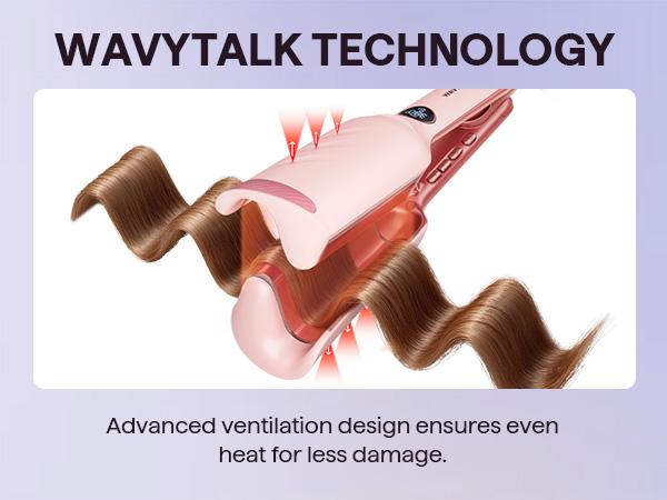 Wavytalk Power Wave Hair Crimper & Curling Wand for Beach Waves with Ionic Technology, Dual Voltage & Lightweight Design, Reducing Frizz & Damage, Perfect for Travel
