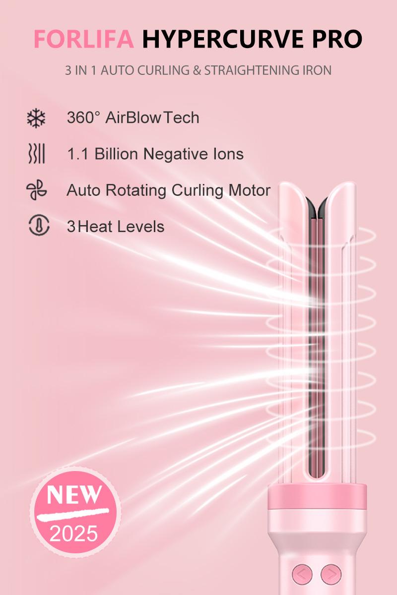 FORLIFA-Pro HyperCurve:3-in-1 Cool Air Automatic Curling & Straightening Iron,5 Min Quick Styling,360° Cooling Airflow,1.1billion Negative Ions,Triple Hair Protect&Burn-Free,Automatic Shut-Off,2-Way Rotation,Anti-Scald,Anti-Tangle,Summervibes FORLIFA-Pro HyperCurve:3-in-1 Cool Air Automatic Curling & Straightening Iron,5 Min Quick Styling,360° Cooling Airflow,1.1billion Negative Ions,Triple Hair Protect&Burn-Free,Automatic Shut-Off,2-Way Rotation,Anti-Scald,Anti-Tangle,Summervibes