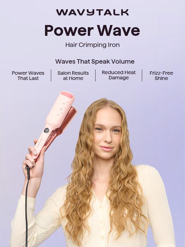 Wavytalk Power Wave Hair Crimper & Curling Wand for Beach Waves with Ionic Technology, Dual Voltage & Lightweight Design, Reducing Frizz & Damage, Perfect for Travel