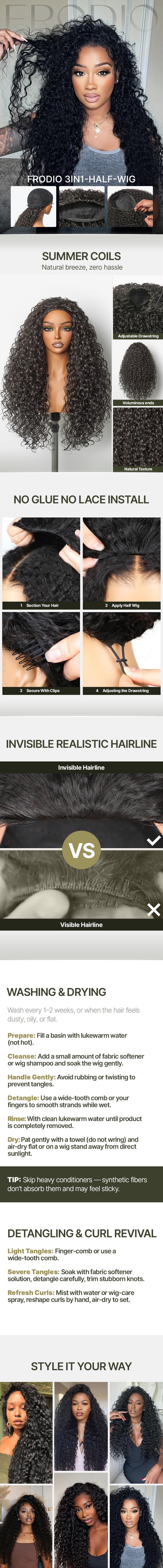 Frodio Veralux™ Blend Human Hair Shaggy Waves 3-in-1 Half Wig Frodio Veralux™ Blend Human Hair Shaggy Waves 3-in-1 Half Wig