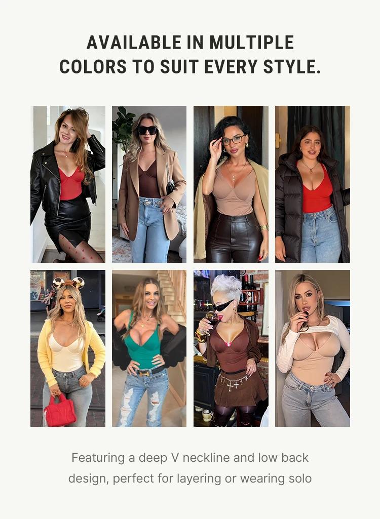 FeelinGirl Women V Neck Bodysuit Thong Shapewear Basic Fabric Fashion Womenswear Vneck Body Sculpting Garment FeelinGirl Women V Neck Bodysuit Thong Shapewear Basic Fabric Fashion Womenswear Vneck Body Sculpting Garment