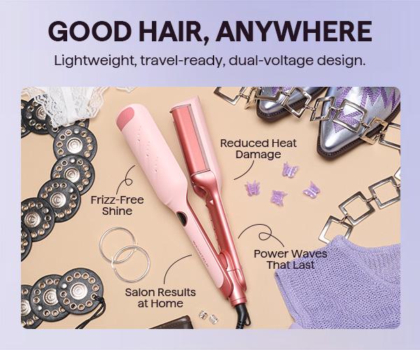 Wavytalk Power Wave Hair Crimper & Curling Wand for Beach Waves with Ionic Technology, Dual Voltage & Lightweight Design, Reducing Frizz & Damage, Perfect for Travel