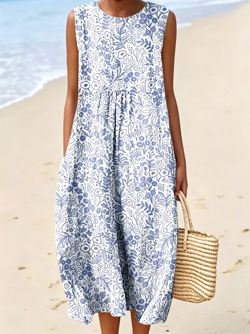 Lockeres A-Linien-Midikleid mit Taschen für den Strandurlaub