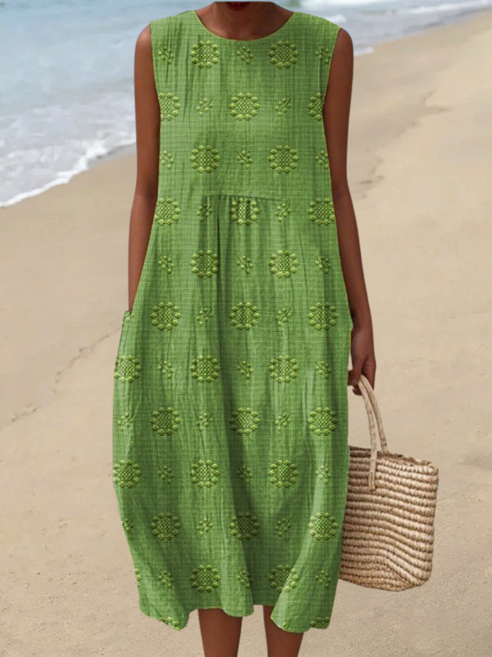 Ärmelloses Damen-Freizeitkleid aus Baumwolle mit Print