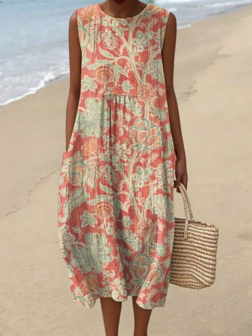 Ärmelloses Damen-Freizeitkleid aus Baumwolle mit Print