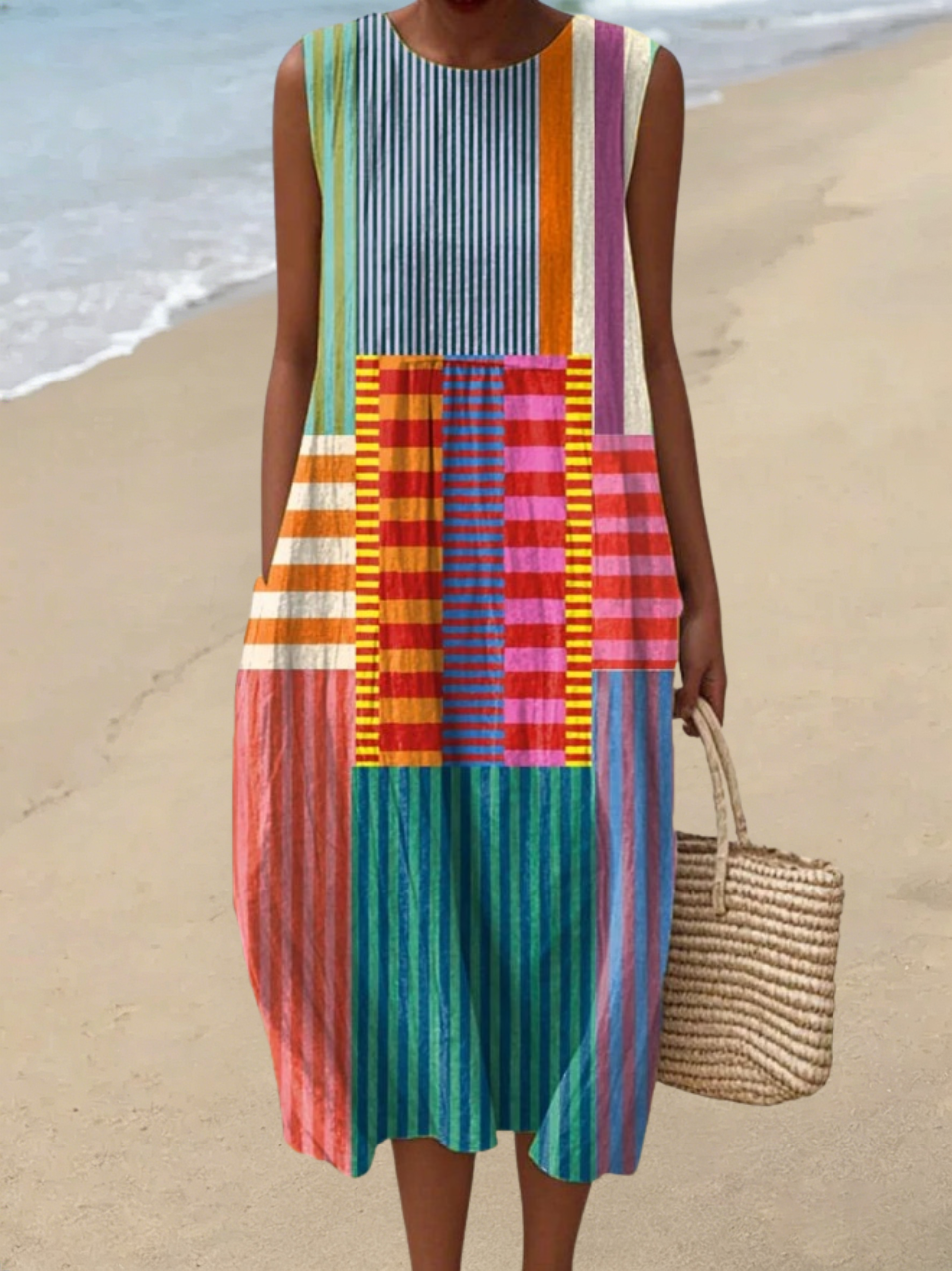 Ärmelloses Damen-Freizeitkleid aus Baumwolle mit Print