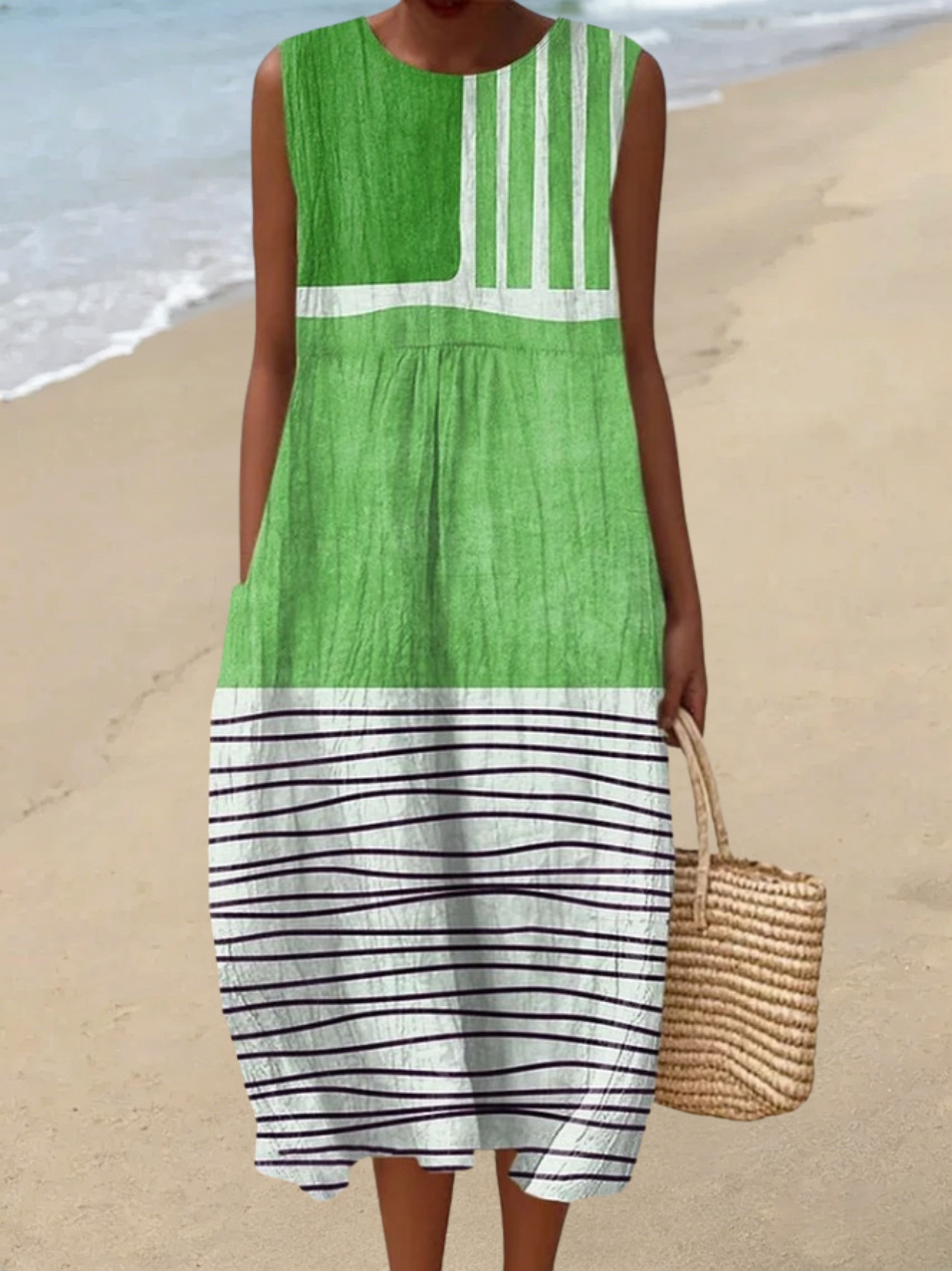 Ärmelloses Damen-Freizeitkleid aus Baumwolle mit Print