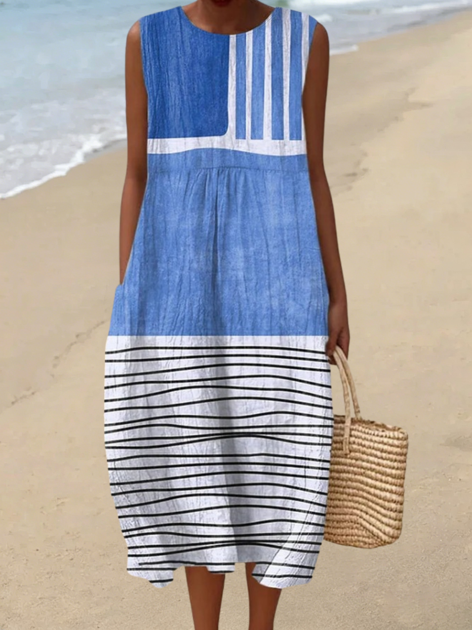 Ärmelloses Damen-Freizeitkleid aus Baumwolle mit Print