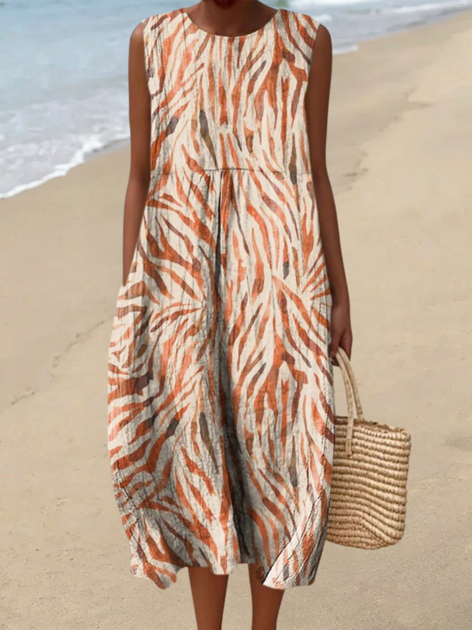 Ärmelloses Damen-Freizeitkleid aus Baumwolle mit Print