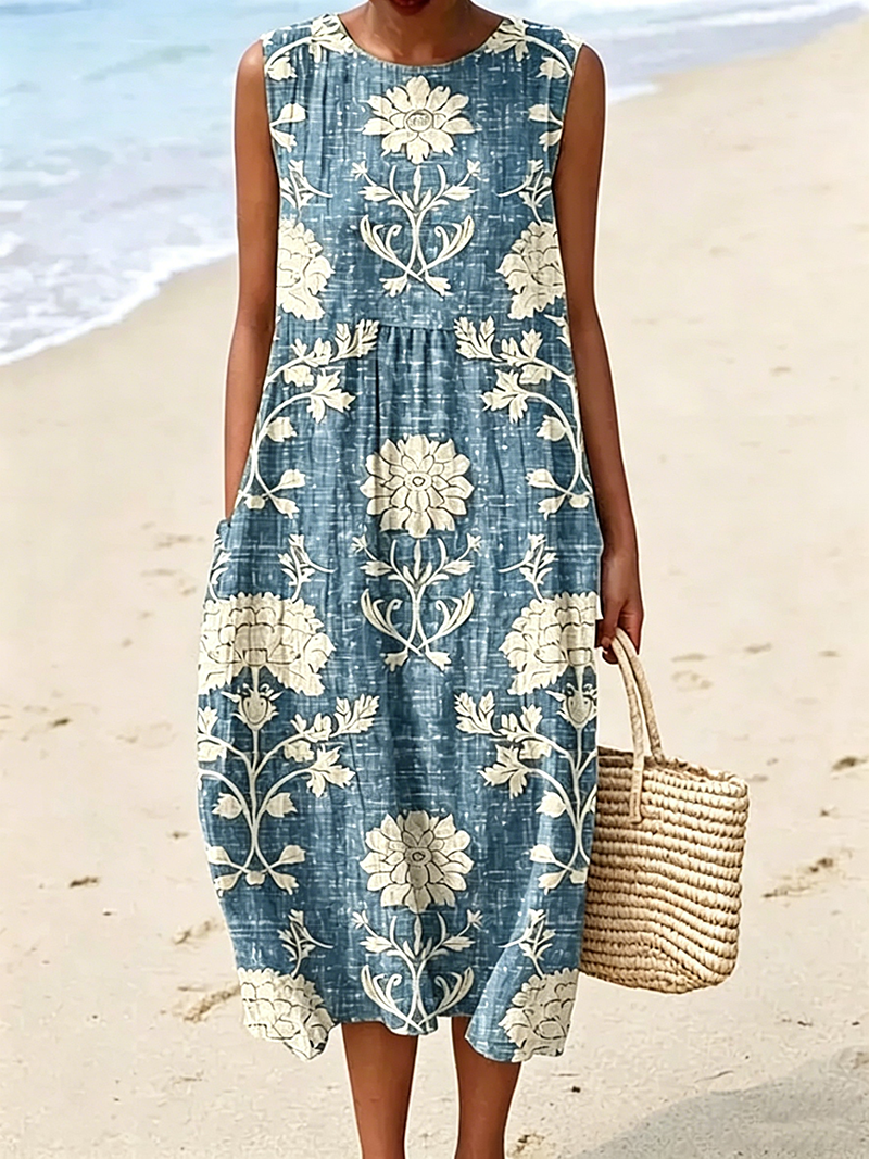 Lockeres A-Linien-Midikleid mit Taschen für den Strandurlaub