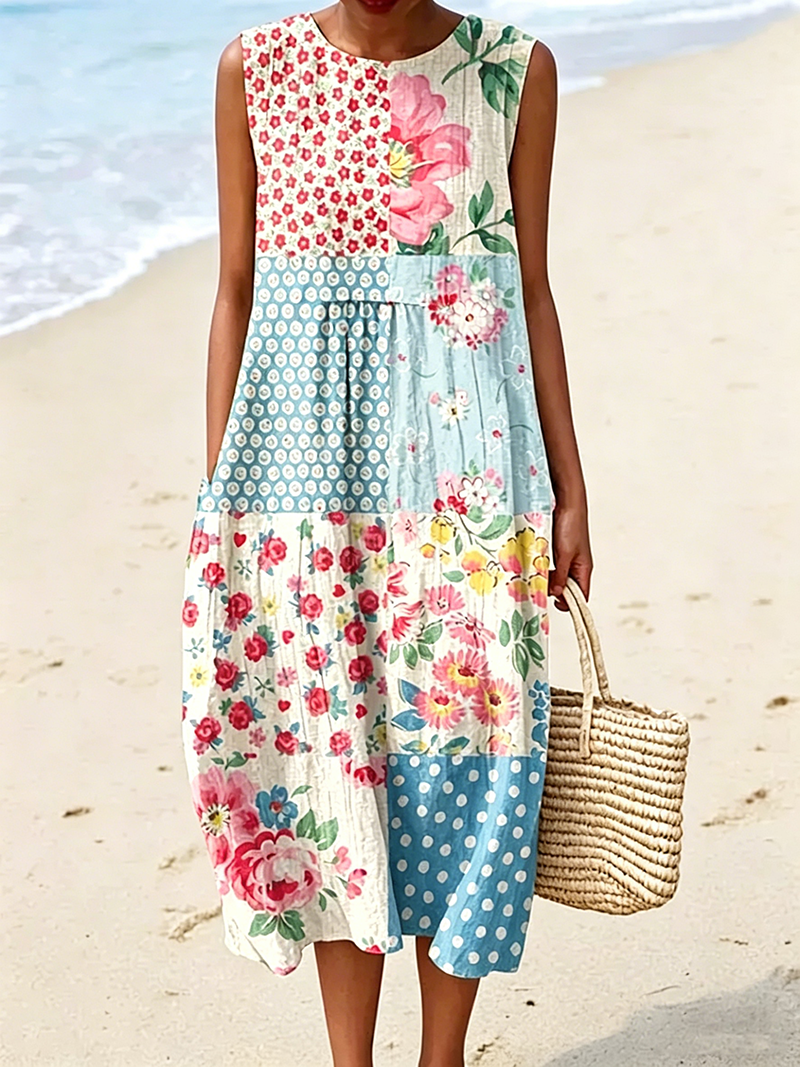 Lockeres A-Linien-Midikleid mit Taschen für den Strandurlaub