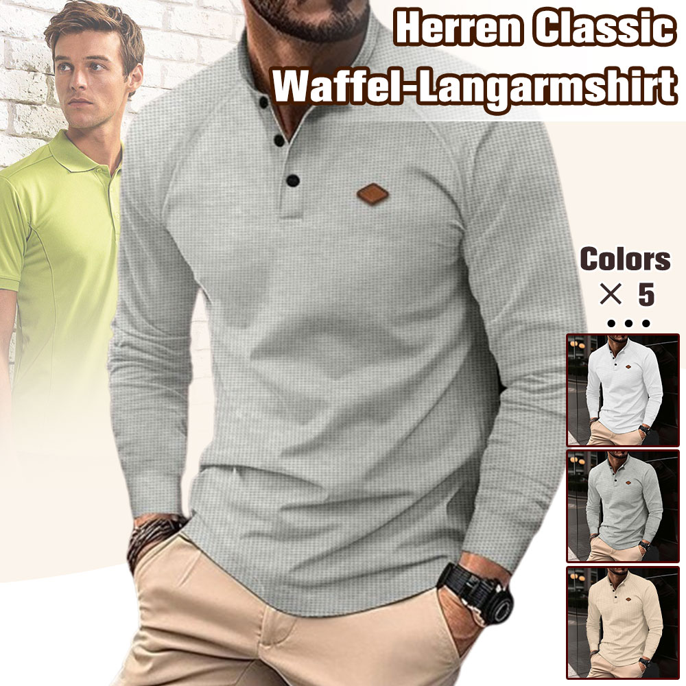 Neues Langarm-Poloshirt mit Waffelmuster für Herren-deurabatt