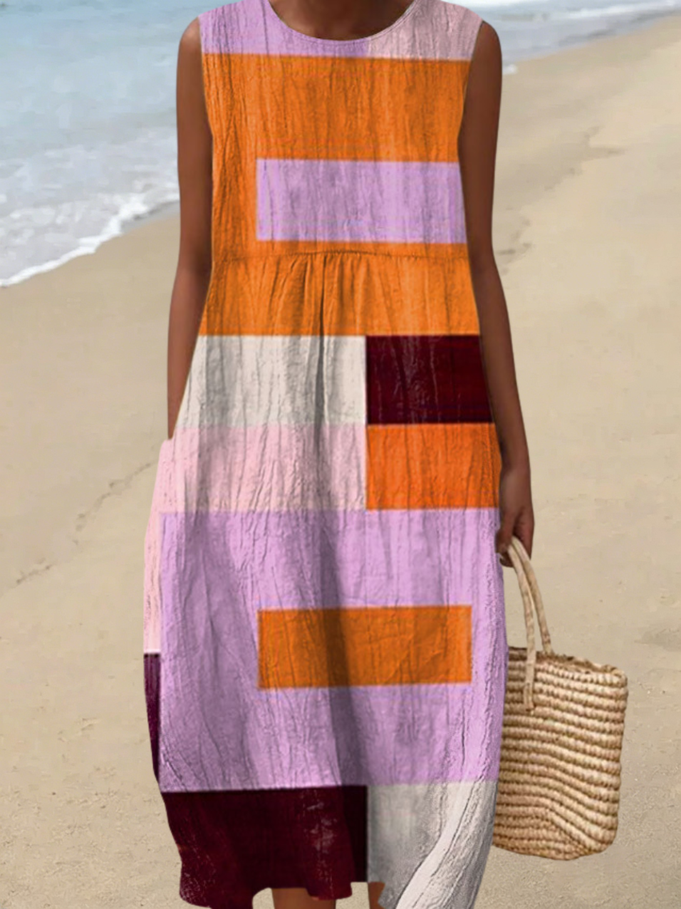 Ärmelloses Damen-Freizeitkleid aus Baumwolle mit Print