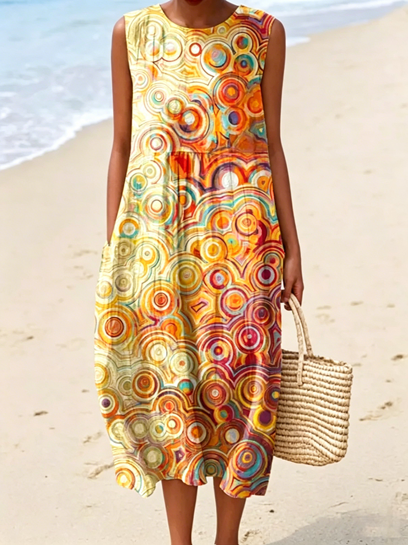 Lockeres A-Linien-Midikleid mit Taschen für den Strandurlaub
