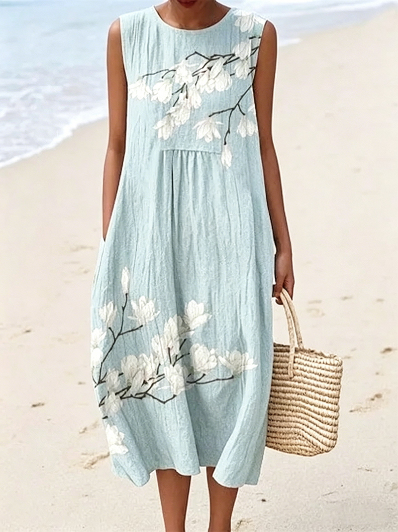 Lockeres A-Linien-Midikleid mit Taschen für den Strandurlaub