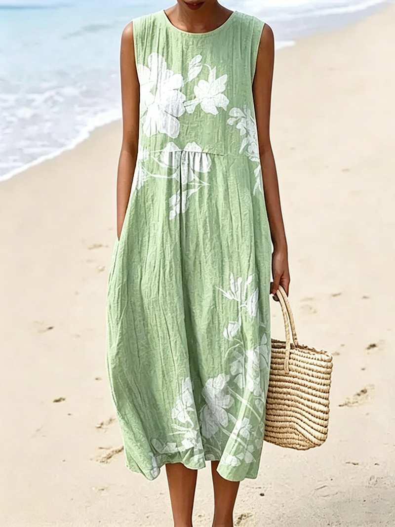 Lockeres A-Linien-Midikleid mit Taschen für den Strandurlaub