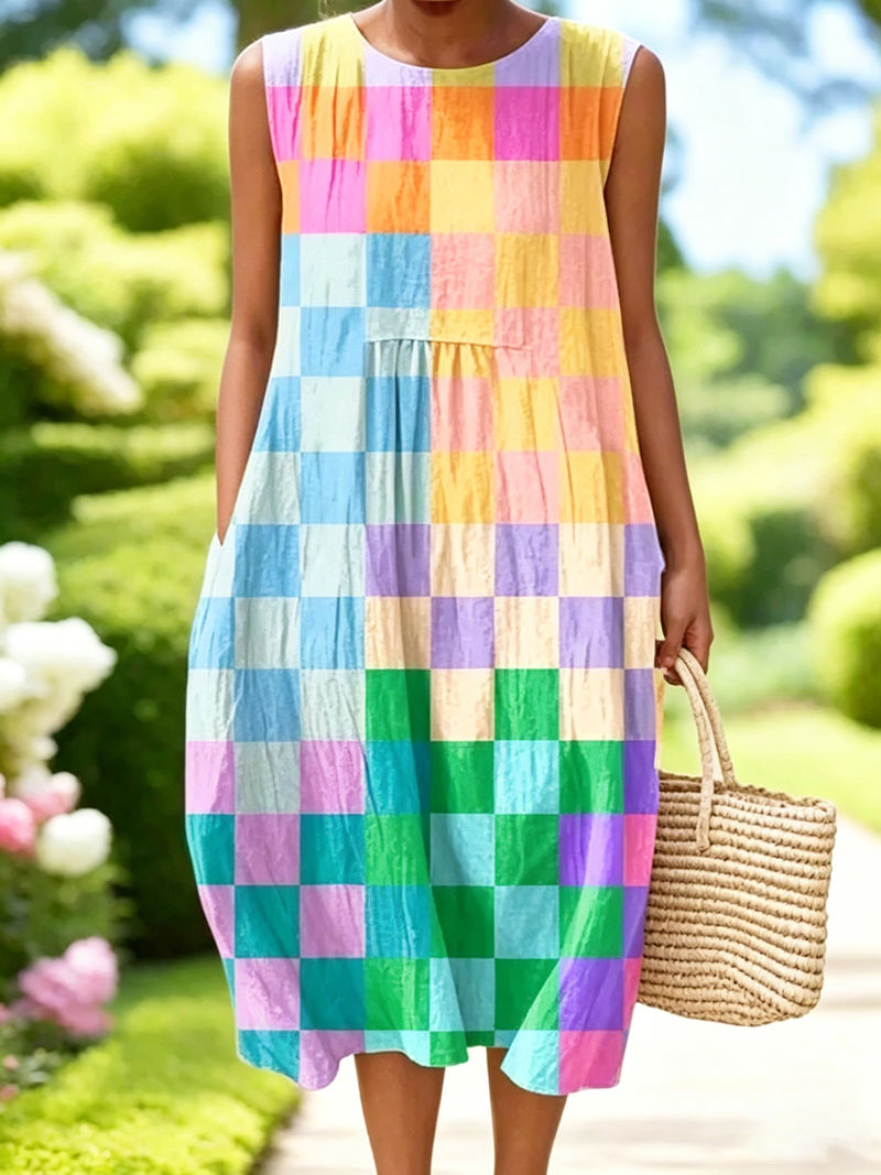 Lockeres A-Linien-Midikleid mit Taschen für den Strandurlaub
