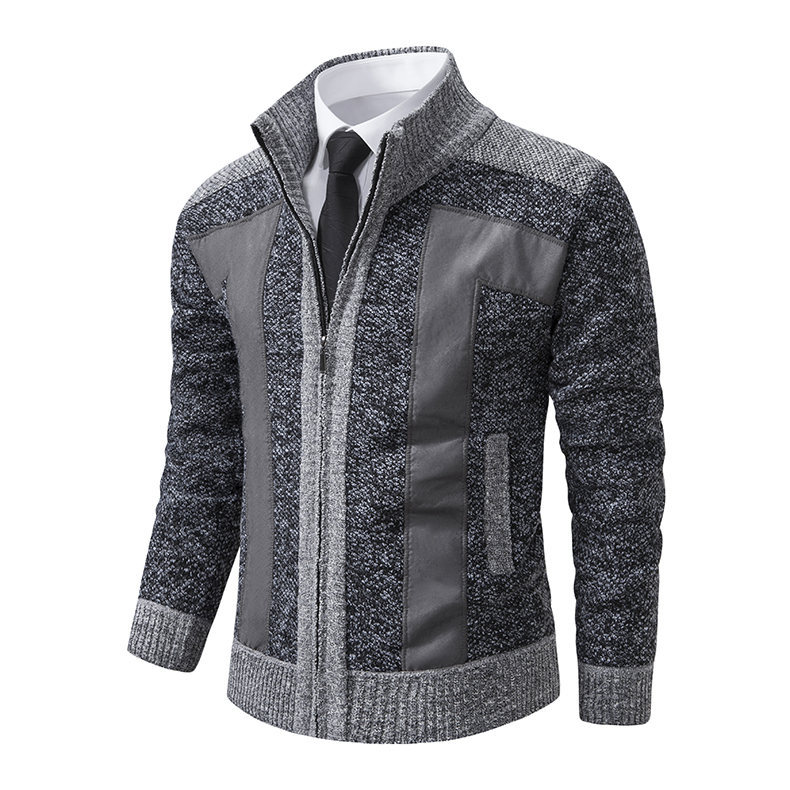 Herren Stehkragen Patchwork wattierter Pullover Strickjacke Pullover-deurabatt