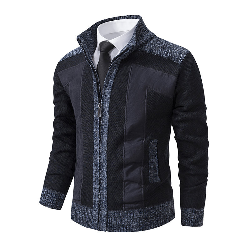 Herren Stehkragen Patchwork wattierter Pullover Strickjacke Pullover-deurabatt
