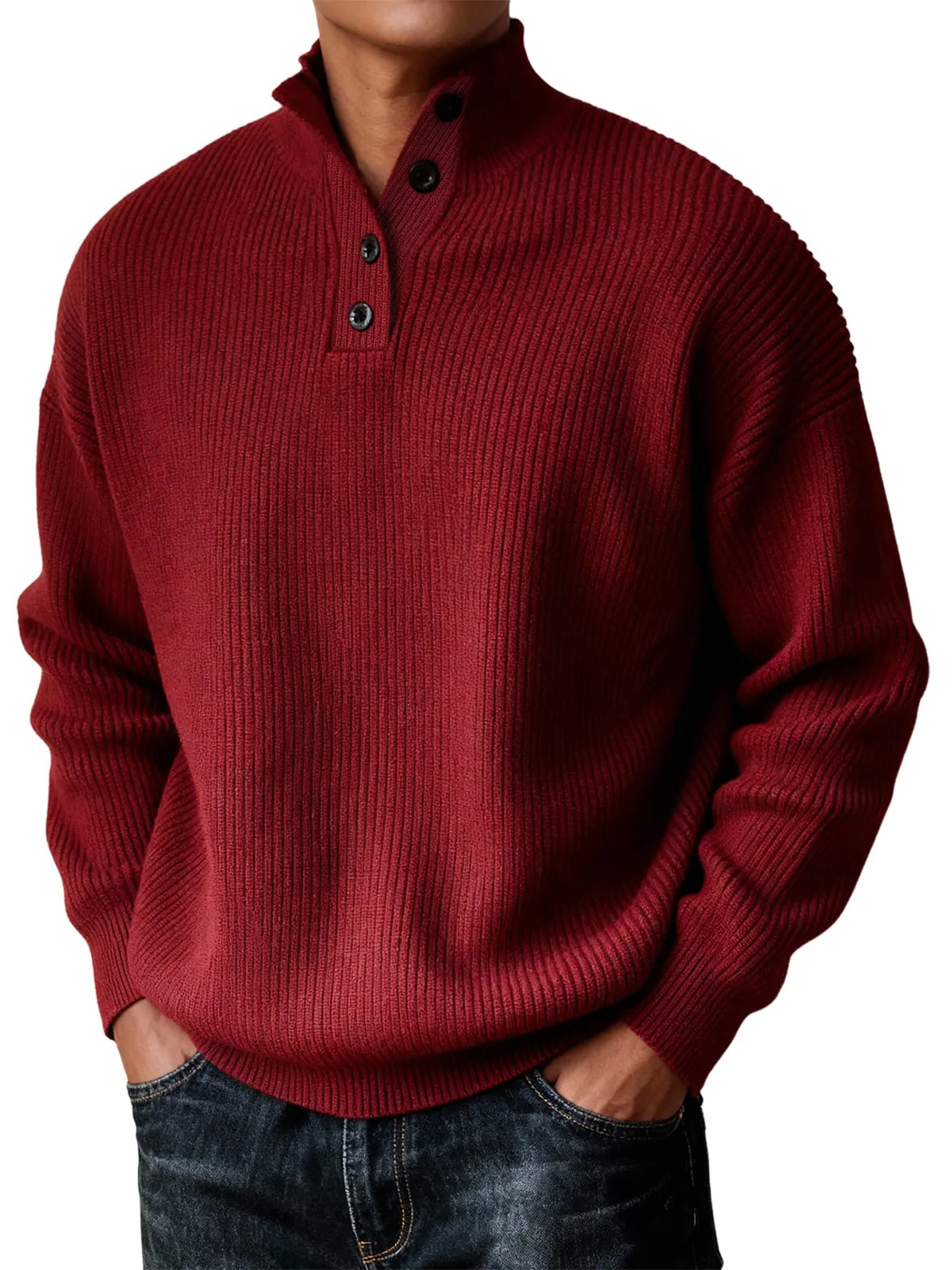 Herren Strickpullover, lässiger und vielseitiger Stehkragenpullover-deurabatt