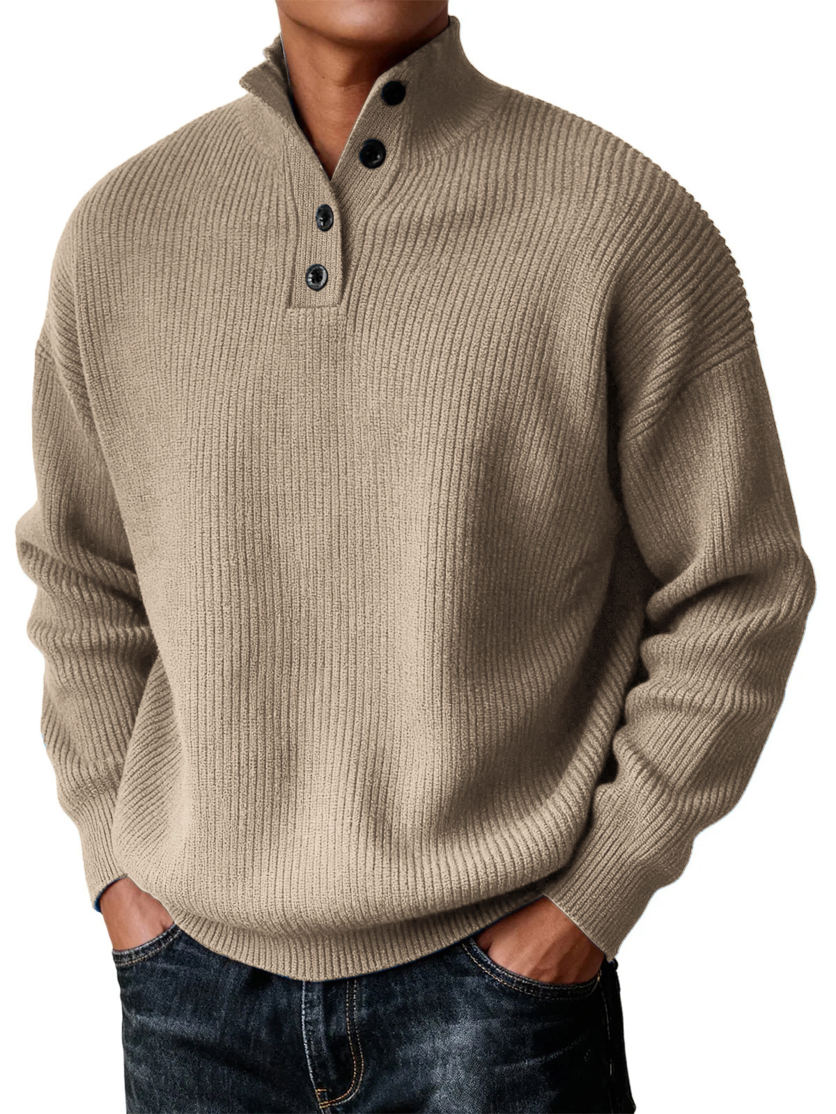 Herren Strickpullover, lässiger und vielseitiger Stehkragenpullover-deurabatt