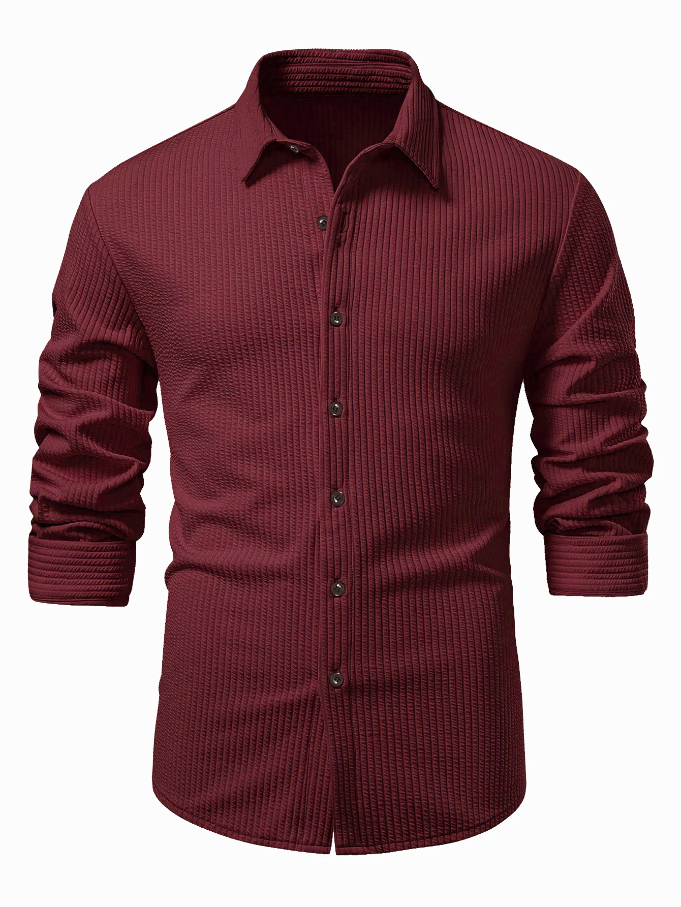 Herren Langarm Muskel-Fit Ripp-Button-Up Gestreiftes Hemd-deurabatt