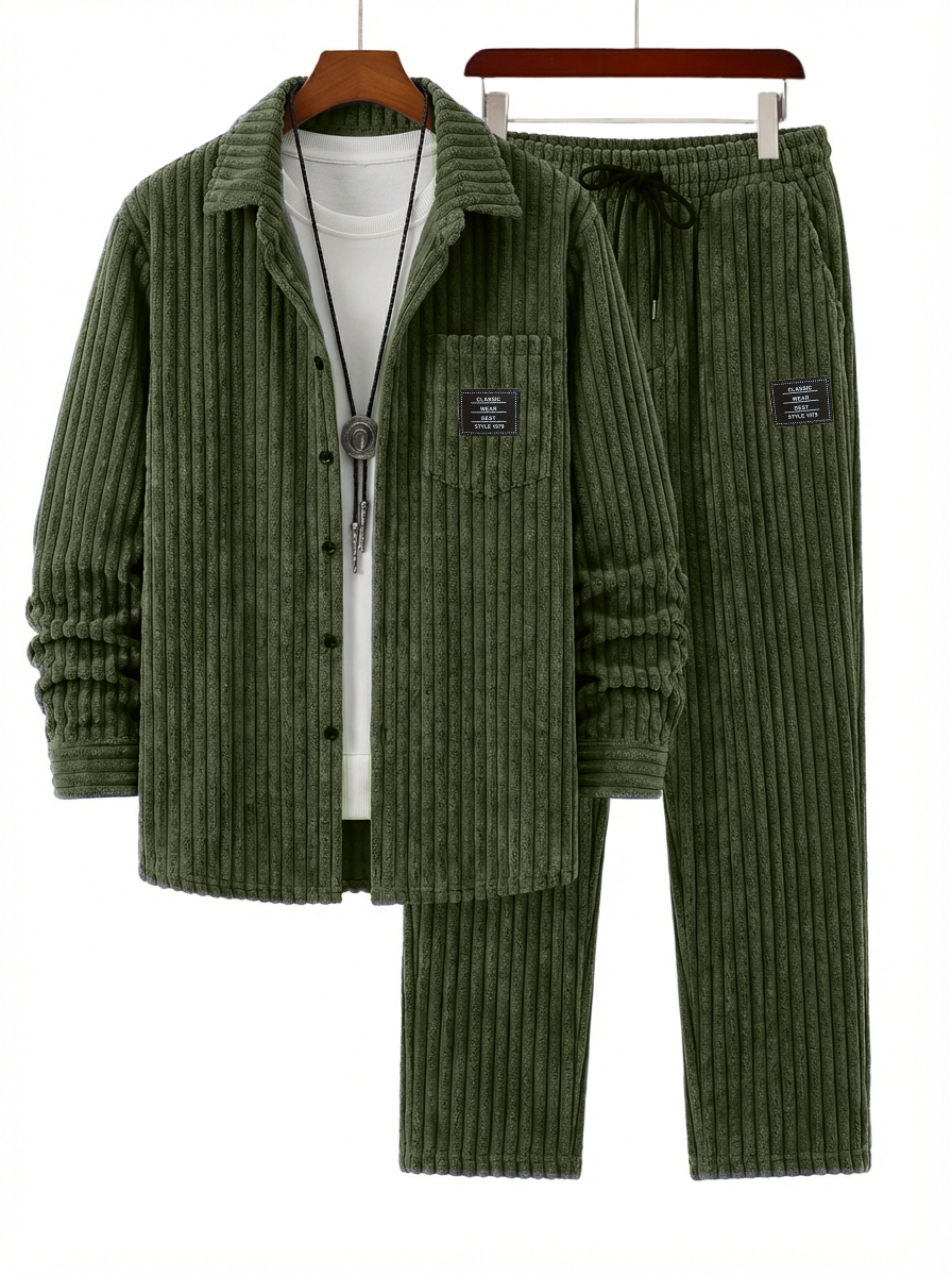 Herren Retro Corduroy Gestreiftes Hemd und Hose Set OOTD-deurabatt