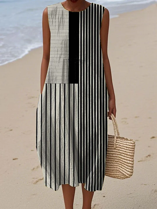 Ärmelloses Damen-Freizeitkleid aus Baumwolle mit Print