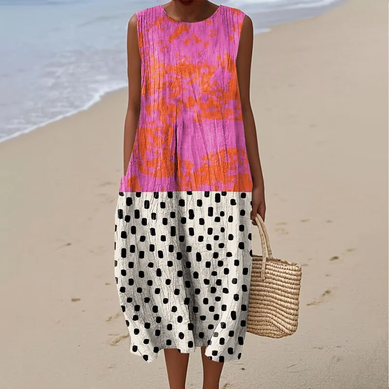 Ärmelloses Damen-Freizeitkleid aus Baumwolle mit Print