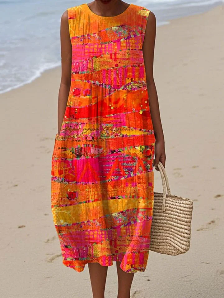 Ärmelloses Damen-Freizeitkleid aus Baumwolle mit Print
