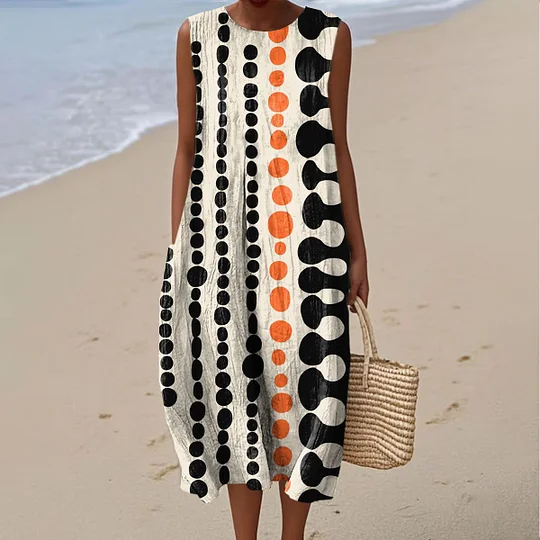 Ärmelloses Damen-Freizeitkleid aus Baumwolle mit Print