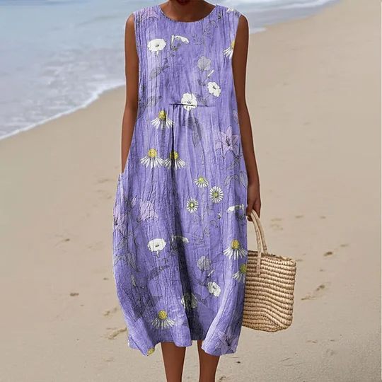 Ärmelloses Damen-Freizeitkleid aus Baumwolle mit Print