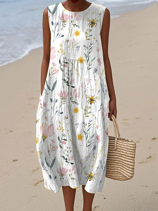 Ärmelloses Damen-Freizeitkleid aus Baumwolle mit Print