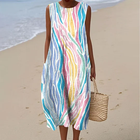 Ärmelloses Damen-Freizeitkleid aus Baumwolle mit Print