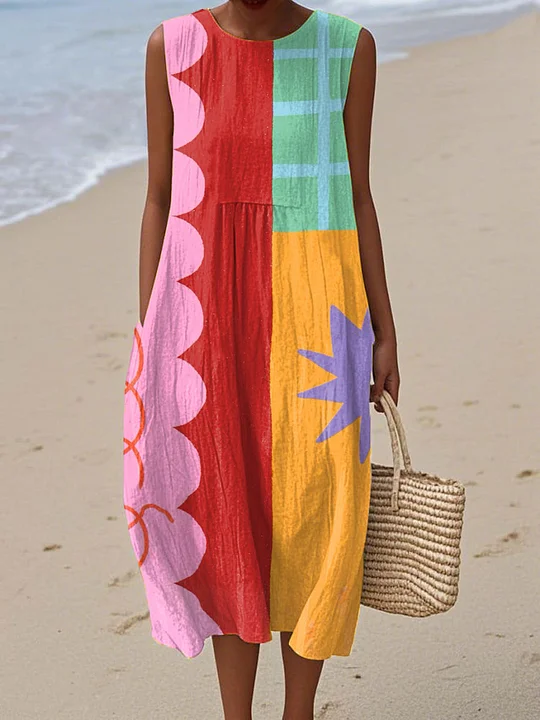 Ärmelloses Damen-Freizeitkleid aus Baumwolle mit Print