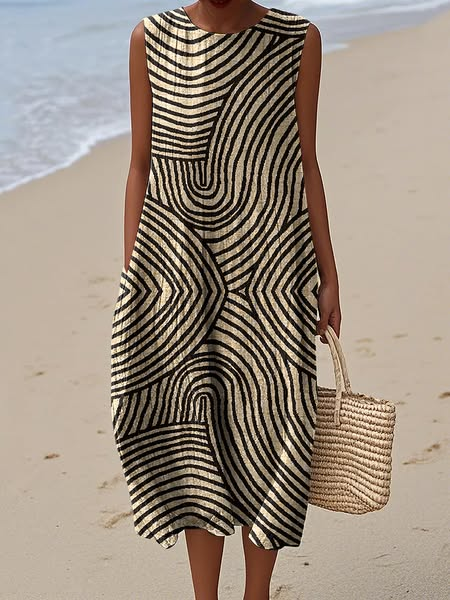 Ärmelloses Damen-Freizeitkleid aus Baumwolle mit Print
