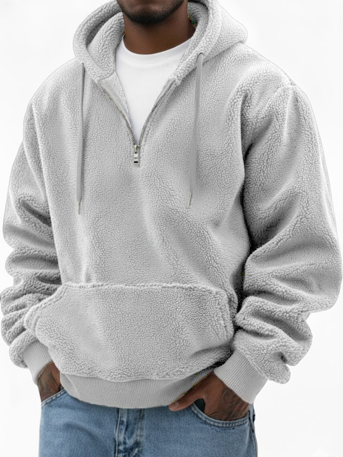 Herren Komfort Sherpa Warm Viertel-Reißverschluss Pullover Hoodie-deurabatt