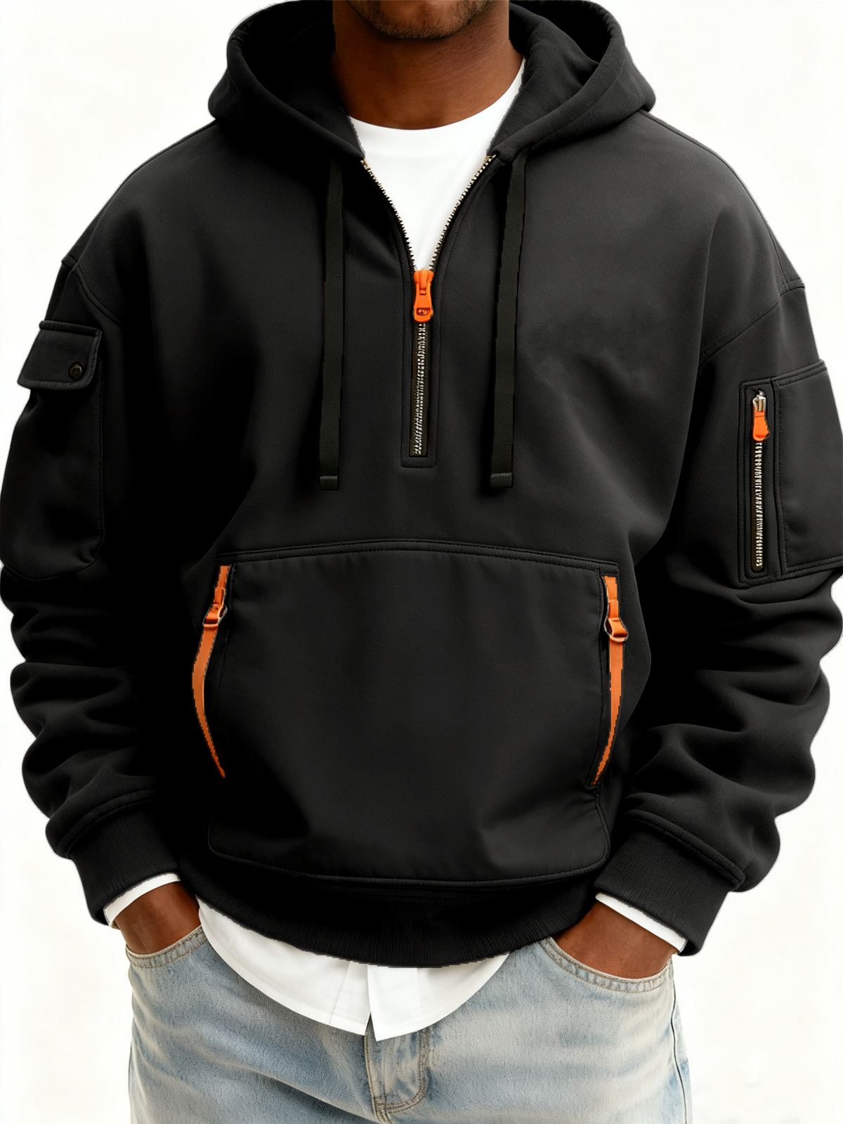 Lässiger Herren-Sport-Pullover-Hoodie mit mehreren Reißverschlüssen-deurabatt