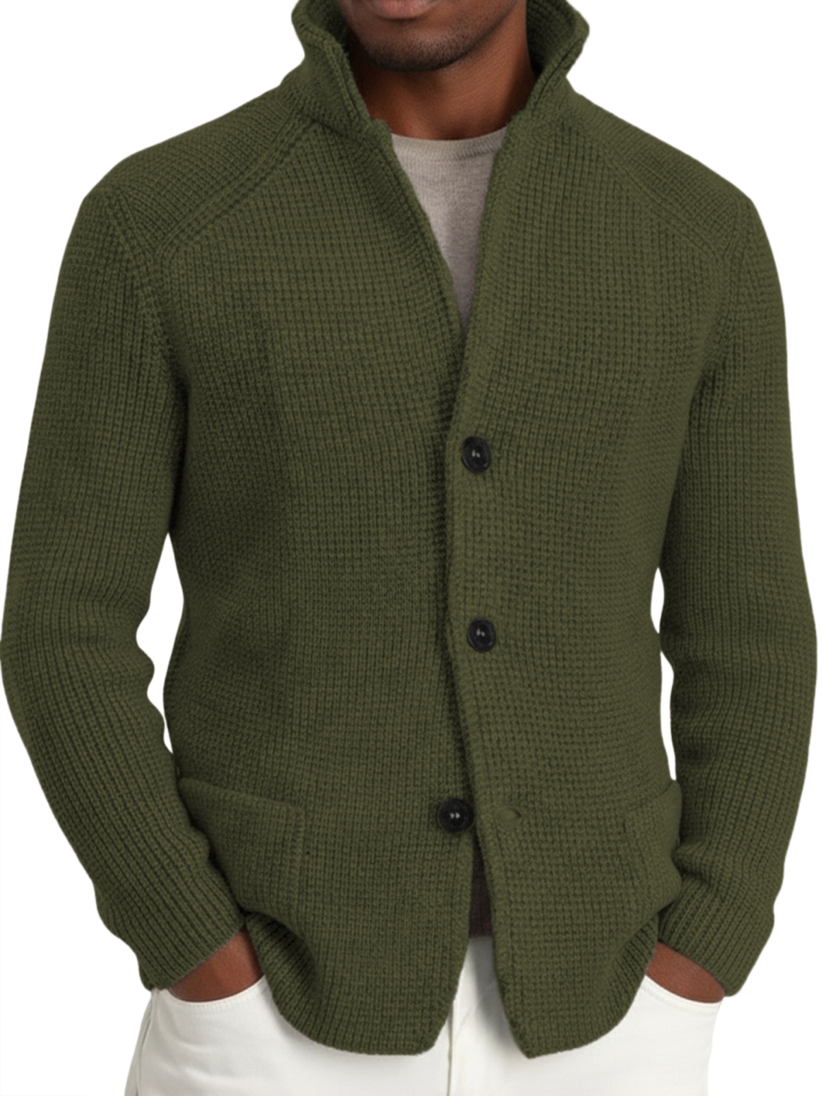 Herren-Strickjacke im Retro-Stil mit Anzugkragen-deurabatt