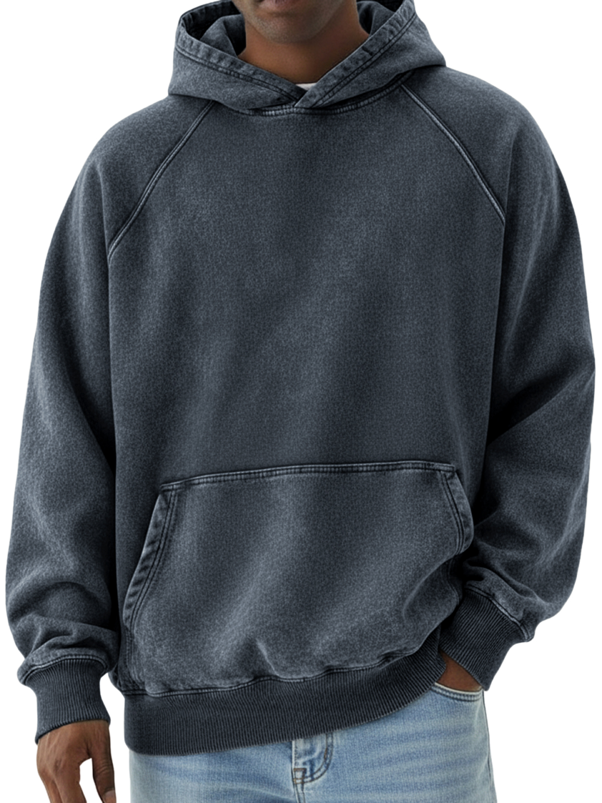 Herren Basic Retro Distressed Raglan Ärmel Pullover Hoodie-deurabatt