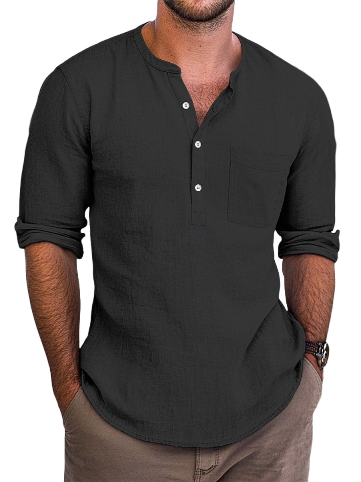Vintage-Henley-Langarmhemd für Herren-deurabatt