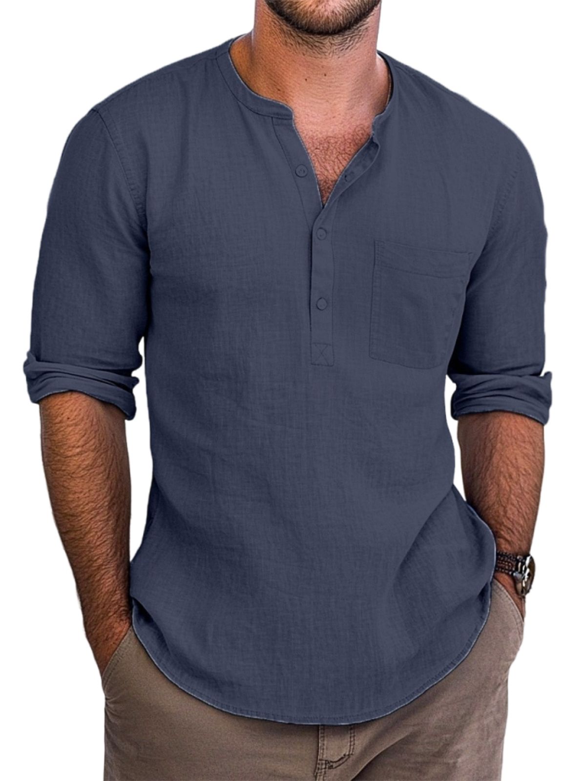 Vintage-Henley-Langarmhemd für Herren-deurabatt