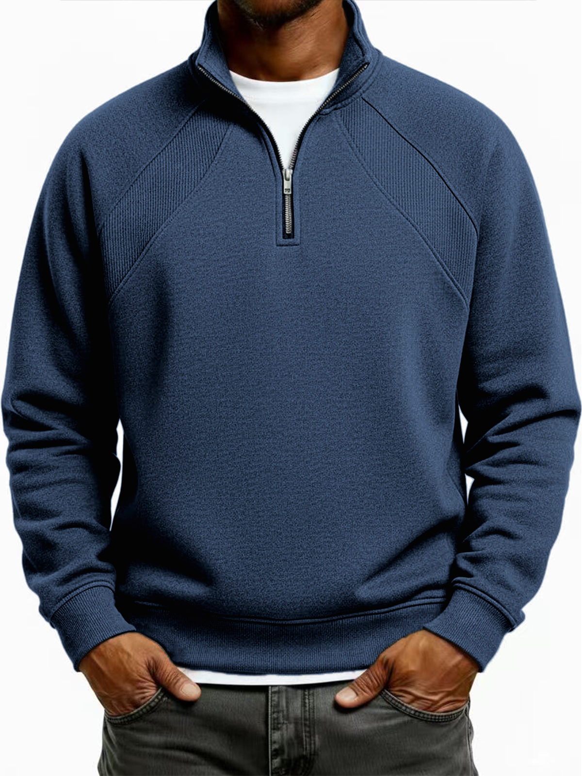 Herren Quarter-Zip Ripp-Raglan Texturiertes Dekonstruiertes Pullover Sweatshirt-deurabatt